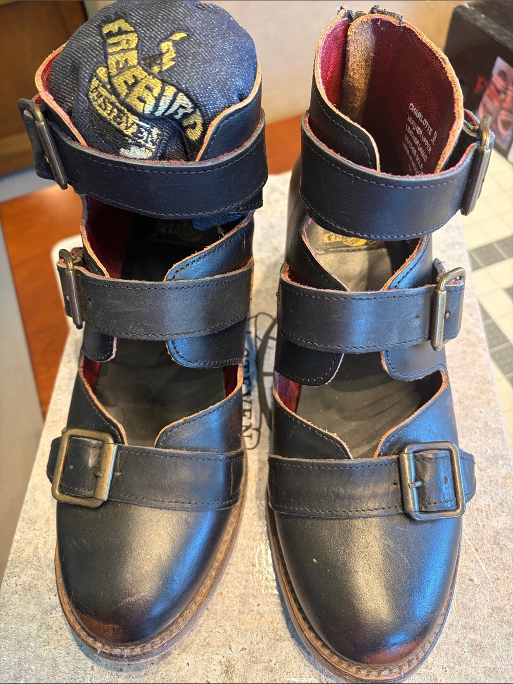 Freebird by Steven Black Leather Multi-Strap Ankle Boots